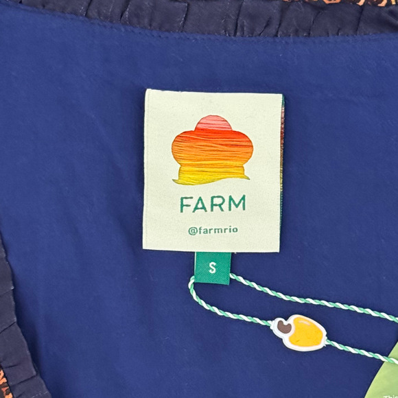 FARM RIO Floral Glam Mini Dress NWT Small Blue Paisley Boho Long Sleeve Deep V - Picture 9 of 11